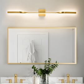 AIRYPHANT 48in Gold LED Vanity Light Harwired Wall Sconce, Long LED Wall Lamp with Remote Control Wall Lamp for Bedroom Modern Dimmable Wall Light for Bedroom Living Room Foyer