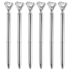 PATIKIL Black Ink Ballpoint Pen, 6 Pack Crystal Diamond Twist Metal Pen 1.0mm Medium Point for Note Taking Journaling Style 1, Silver
