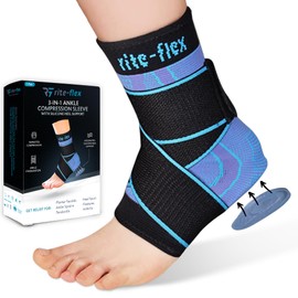 Rite-Flex 3-in-1 Ankle Compression Sleeve with Silicone Heel Pad - Ankle Brace for Sprains, Foot Fatigue, Post Surgery, Plantar Fasciitis Relief & Support (2, Large)