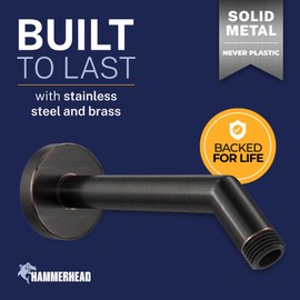 HammerHead® Solid Metal Shower Arm and Flange - 7.5 Inch 304 Stainless Steel Extension Pipe - Universal Shower Head Arm with Flange and Locking Screw, Oil Rubbed Bronze