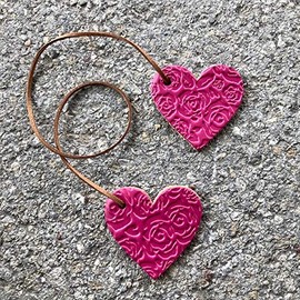 Air Flair | Leather Car Air Freshener | Double Heart | Rose Pattern (Fuchsia, Butt Naked Scent)