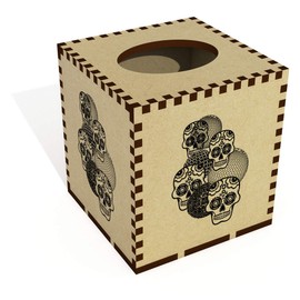 Square 'Four Skull Motif' Wooden Tissue Box Cover (TB00003061)