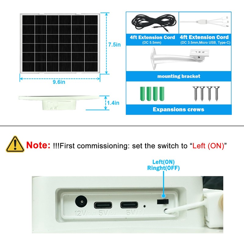 8W Solar Panel Built-in with 12000mAh Battery for Security Camera