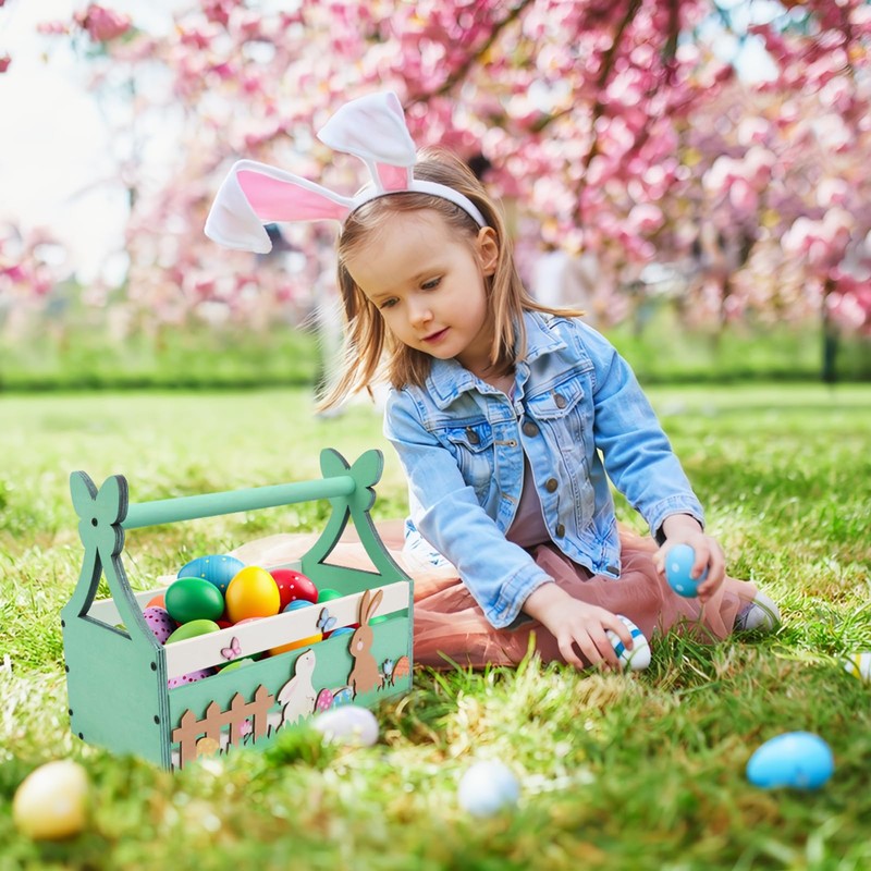 MONCAP Easter Basket Wooden Easter Basket Easter Bunny Basket Easter