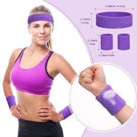 Yuxung 72 Pcs Neon Sweatbands Set 24 Pcs Athletic Headband 48 Pcs Tennis Gymnastics Wristbands International Countries Sports Games Competitions for Men Women Party Supplies(Purple)