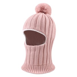 XIAOHAWANG Baby Winter Hat Boys Children's Hats Winter Polar Fleece Windproof Cold Protection Knitted Hat Boys Warm Beanie with Bobble for Children Baby, Skin pink
