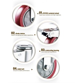 GBL 4" Heavy Duty Caster Wheels Without Brakes + Screws - up to 1320Lbs - Set of 4 No Floor Marks Silent Castor for Furniture - Rubbered Trolley or Pallet Swivel Wheels - Silver Casters