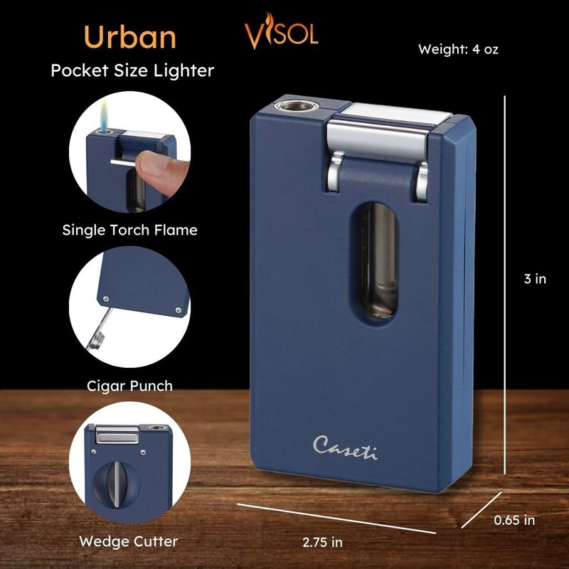 Caseti Urban Single Torch Flame Lighter, Built in Cutter, Built