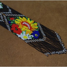 Weavish Long Beaded Necklace – Boho Native Handmade Seed Bead Tassel Necklace, Bohemian Large Statement for Women (Black yellow)