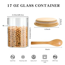 Recceng 6 Pack Glass Jars with Bamboo Lids and Spoons for Loose Leaf Tea Storage, 17 OZ Glass Overnight Oat Container with Lid and Scoop, Glass Canister Set as Tea Container for Loose Leaf Tea Holder