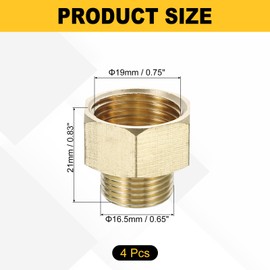 sourcing map Brass Pipe Fitting, 4Pcs G1/2 Male x G3/8 Female Brass Reducer Adapter Pipe Extension Fittings, Reducer Hex Bushing Threaded Pipe Fitting for Water, Gas, Oil Pipeline Systems