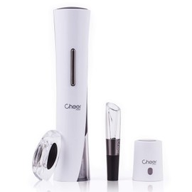 Wine Opener Gift Set - Electric Cordless Automatic Corkscrew Wine Bottle Opener with Batteries, Foil Cutter, Aerator Wine Pourer and Stopper with Date Marker(White)7717-W122-04