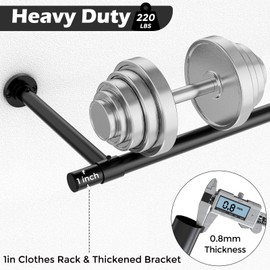 2 Pack Clothes Rack for Hanging Clothes, Heavy Duty Round Metal Clothing Rack, 64'' Modern Style Garment Bar Closet Rod, Saving Wall Mounted Clothes Hanger for Laundry Room, Closet, Matte Black