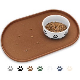 KPWACD Pet Placemat for Dog and Cat, Anti-Slip Waterproof Dogs Feeding Bowl Mat Prevent Food and Water Overflow, Silicone Puppy Dish Mats Suitable for Small Medium Big Pets, Brown, 24" * 16"