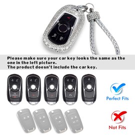 PGONE Car Key Shell Fob Key Cover Key Chain Lady Key Ring with Bling Rhinestones for Buick Verano Regal Lacross Encore Envision Enclave GL8 2015 2016 2017 2018 2019 Keyless Entry Remote Control Smart