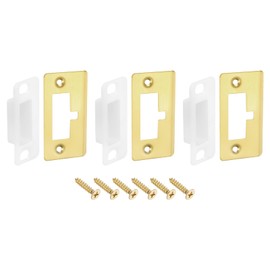 uxcell 3 Sets Door Strike Plate, 40mm x 76mm Stainless Steel Latch Deadbolt Replacement Lock Strike Plate for Door Frame Door Jamb Reinforcement, Gold