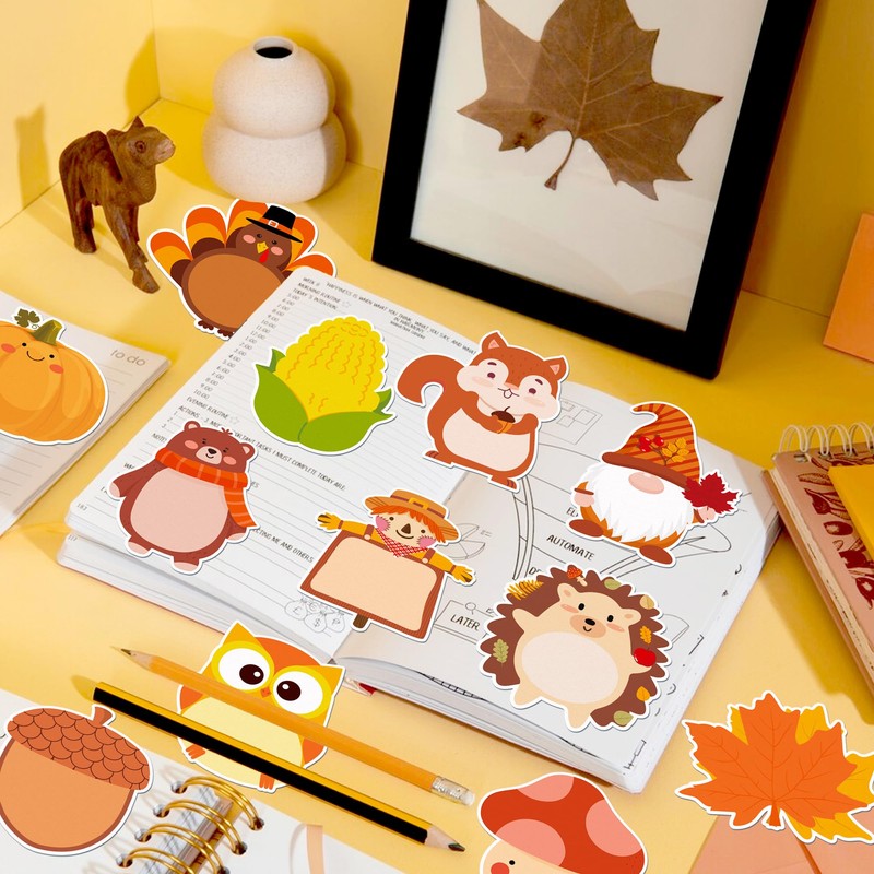 240Pcs Fall Sticky Notes Thanksgiving Sticky Notes, Turkey Pumpkin Squirrel