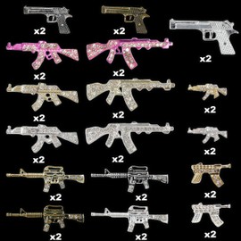 Gehaiwo 34PCS Gun Nail Charms, Art Rhinestone - Gold, Silver, Pink Alloy Decoration for Acrylic Nails, Jewels Accessories for Art Supplies DIY Craft