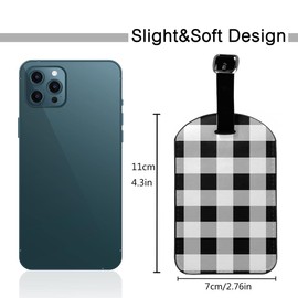 Zoczos Gingham Pattern Suitcase ID Tag Black White Gray Checkered Plaid Celestial Body Luggage Tag Fully Bendable Tag PU Leather Labels Bag Tag for Teenage Women, 1 Pack