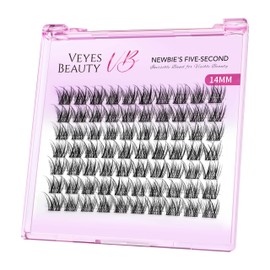 VEYESBEAUTY Lash Clusters Individual Eyelash Extensions Thin & Invisible Band DIY False Eyelashes for Self-application Newbie's Five-Second Series Natural Wispy Lash Tray, LuxeBold 14mm Single Length