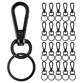 Vesaneae Set of 20 Key Ring Carabiners, 25 mm Small Carabiner Hook Key Ring Black Key Ring Hook Rotatable Key Ring Clip Hook with Ring for DIY Crafts