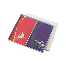 Tango Chirimen Embroidery Peep Gold Seal Fukusa in a Presentation Box Two Cranes (Vermilion) 46-013232