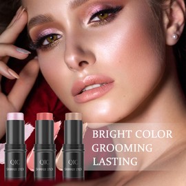 RoseFlower 3pcs Face Contour Stick Makeup Set, Highlighter Stick Blush Stick Cream Contour Kit with Brush, Contouring Stick for Fair Skin, Concealer Makeup Stick Gift for Beginner Women Teen Girls