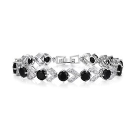 Crysdue Wedding Bridal Tennis Bracelets for Women Brides, Black Cubic Zirconia Birthstone Jewelry Gift 6.9 Inch