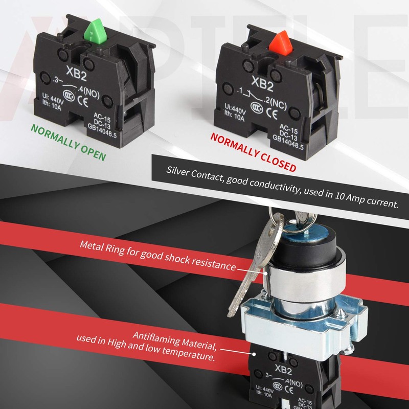 APIELE 22MM 2 Position Key Switch Momentary 1NO XB2-10Y/22 (2