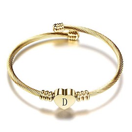 MiiFort Women's Initial Name Gold Cuff Bangle Letter D Bracelet Love Heart Stainless Steel Family Sister Daughter Granddaughter Birthday