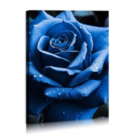 Blue Rose Canvas Wall Art Floral Pictures Wall Decor Flower Bloom Close Up Painting Print Flowers Artwork for Bathroom Bedroom Office Living Room Paintings Decorations Ready to Hang Framed 12"x16"