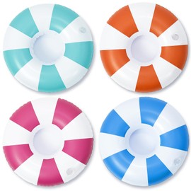 WILLBASIC Vintage Stripe Drink Floaties 4 Pack Pool Drink Floats Inflatable Drink Holder Floating Drink Holder Pool Accessories for Adults