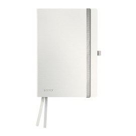 Leitz Notizbuch A5 kariert, 160 Seiten, 80 Blatt, Softcover mit hochwertigem Bezug, 100 g/m² Papier, Gummizugverschluss, Textilbänder, Stiftelasche, Mit Tasche, Style Serie, Arktik Weiß, 44880004