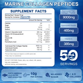 ZEBORA Marine Collagen Peptides Powder 50 Servings - Wild Caught Hydrolyzed Fish Collagen with Hyaluronic Acid, Keratin, Multivitamins - Collagen for Women Support Skin Hair Nail Joint, Keto Friendly
