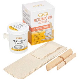 GiGi Kit de cera para microondas, kit de depilación de cera suave Honee multiusos para cara y cuerpo, incluye cera, tiras y aplicadores, cera fácil en