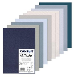 Canson Mi-Teintes Coloured Drawing Paper, 160gsm, 98lb, Sheet, A4-21 x 29.7 cm, Pack, 10 Cool Tones, 10 Sheets, C31032S055 Cold Shades