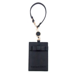 (Mianjian & ZIRUN) Pass Case with Reel, Vertical, Stretchable Type, PU Synthetic Leather, Double-Sided Pockets, Commuter Passage, Strap Included, Ribbon Included, Commuting to Work or School, Black