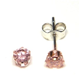 Arranview Jewellery Sterling Silver 4 mm CZ Stud Earrings Pink Coloured