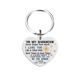 ABNTY Keychain for Daughter, Inspirational Gift for Daughter from Mom or Dad, Daughter Birthday, Graduation, or Christmas Gift, Engraved Heart-Shaped Pendant with Love & Encouragement