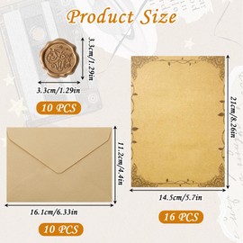 huisexinzhi 36-Piece Letter Paper with Envelope Set, Vintage Letter Paper Set with 10 Premium Envelopes, 16 A5 Writing Paper and 10 Wax Seal Stickers, Grey