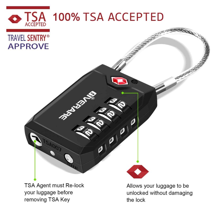 2 Pack TSA Approved Travel Luggage Locks, 4-Digit Cable Combination