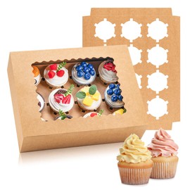 Hoewina 6PCS Cupcake Boxes - Hold 12 Count Cupcake Containers with Window, Food Grade Cupcake Holder Easy Transport and Presentation - Ideal for Cupcakes, Desserts, and More (Brown)