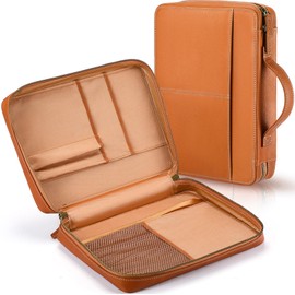 Clysee Top Grain Leather Bible Cover for Men Women Buffalo Genuine Leather Bible Case Book Holder Church Bag with Zipper Handle Back Pocket Bookmark Father's Day Religious Gift(Light Brown,Large)