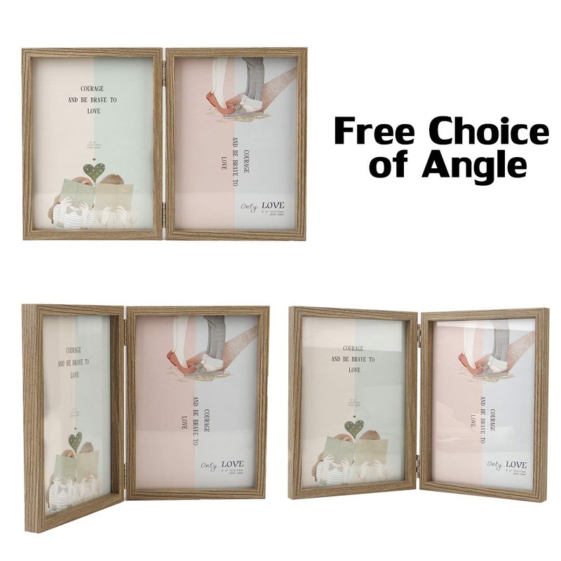 5x7 Double Picture Frames Hinged Wood Grain with Real Glass