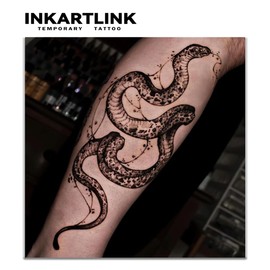 INKARTLINK Tattoo Tech, 2 Sheets Large Semi Permanent Tattoo, Adult Art Design Temporary Tattoos, Lasts 1-2 Weeks, Waterproof, Realistic Look, No Adhesive, No Reflection (Dark Serpent Design)