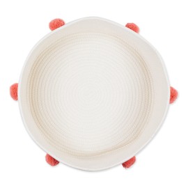 Bone Dry Pet Storage Collection, Decorative Cotton Rope Basket, 15.75x6.25, White/Pink Pom Poms