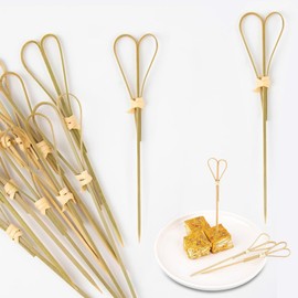 5.9 Inch Bamboo Cocktail Picks,Heart Shape Bamboo Skewers for Appetizers, Cocktail Toothpicks Bamboo Picks, Handmade Knot Bamboo Toothpicks Cocktail Skewers, Fruit Picks Sticks,BBQ Accessories(100Pcs)