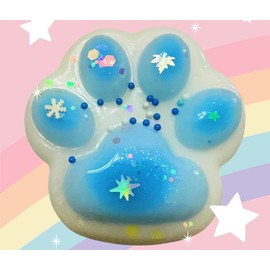 5PCS Handmade Taba Squishy Cat Paw Toys –Soft Jelly Kitty Paw Squeeze Toys, Cute Kawaii Fufu Squishies, Sticky Fur Ball Stress Relief Fidget Toys for All Ages (Blue Sticky+Pink Fur)