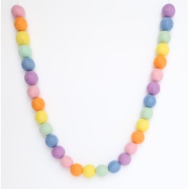 Mini Felt Factory | Rainbow Felt Garland ~7 Ft 100% Wool Pom 2.5 cm Balls Blue Bright Holiday Bright Decor Mantel Hanging Seasonal Banner Craft Wall Party (One Garland (7 Ft), Pastel Rainbow)