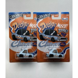 Hot Wheels Gulf Oil Tooned  70 Dodge Charger Light Blue  1:64 Set Of 2 Pair